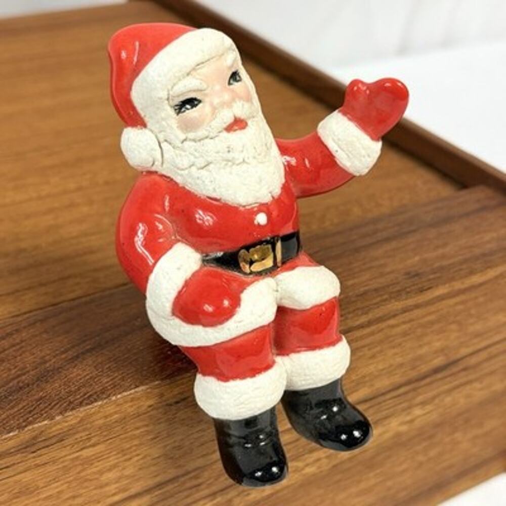 Vintage Ceramic Santa Shelf Sitter Figurine Retro Mid Century Christmas Decor